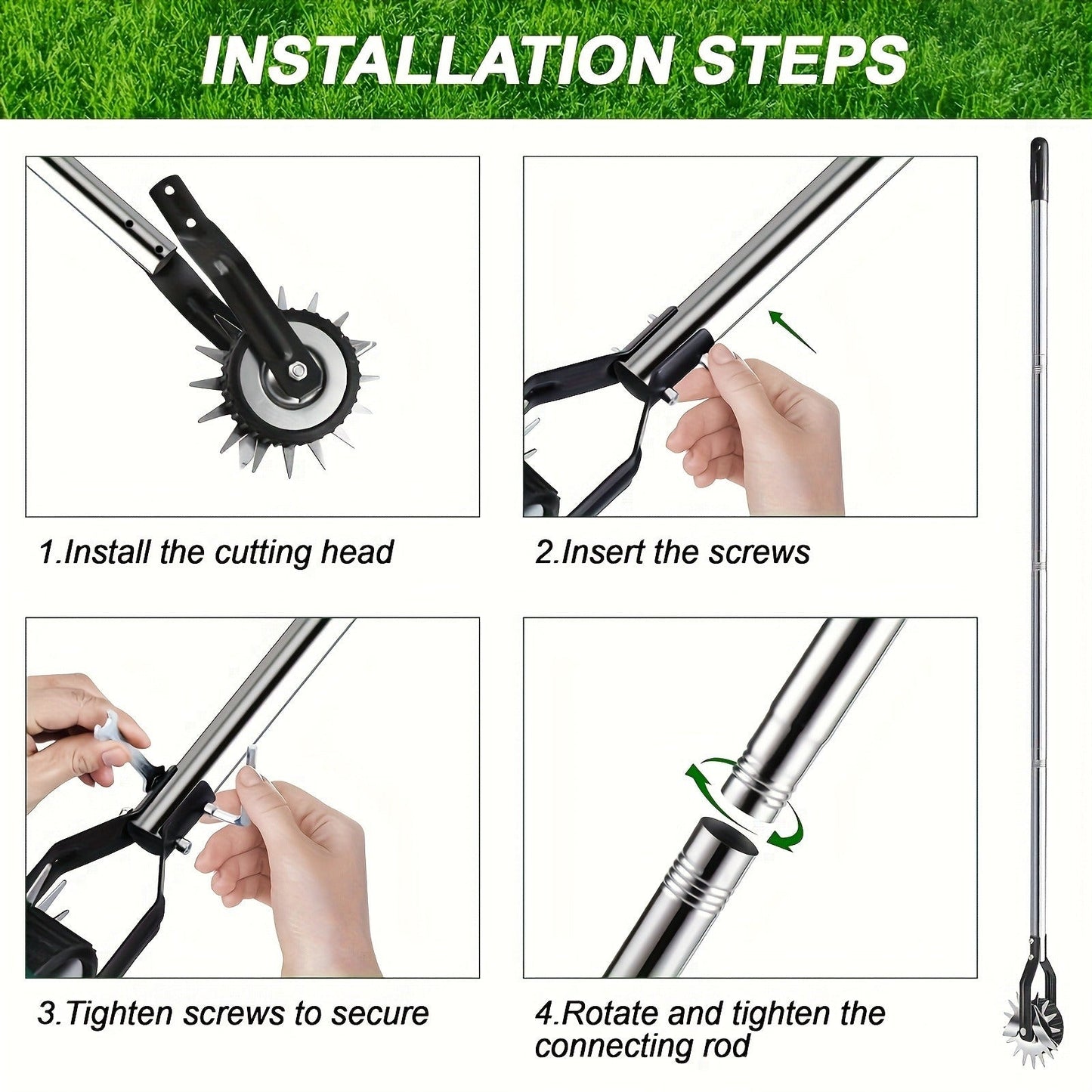 Wheeled Lawn Edger Manual Rotary Trimmer with 3/4-Section Stainless Steel Handle – Walk-Behind Grass Edger for Sidewalk