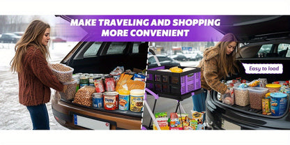 Collapsible Utility Cart Foldable Shopping Trolley 4-Wheel 360° Swivel Locking Brake Portable Dolly for Grocery Mall Camping Pink Purple