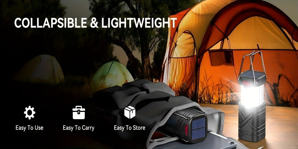 Collapsible Camping Lantern in Four- or Eight-Piece Packs with Solar Panel, USB Charging and Three Power Methods