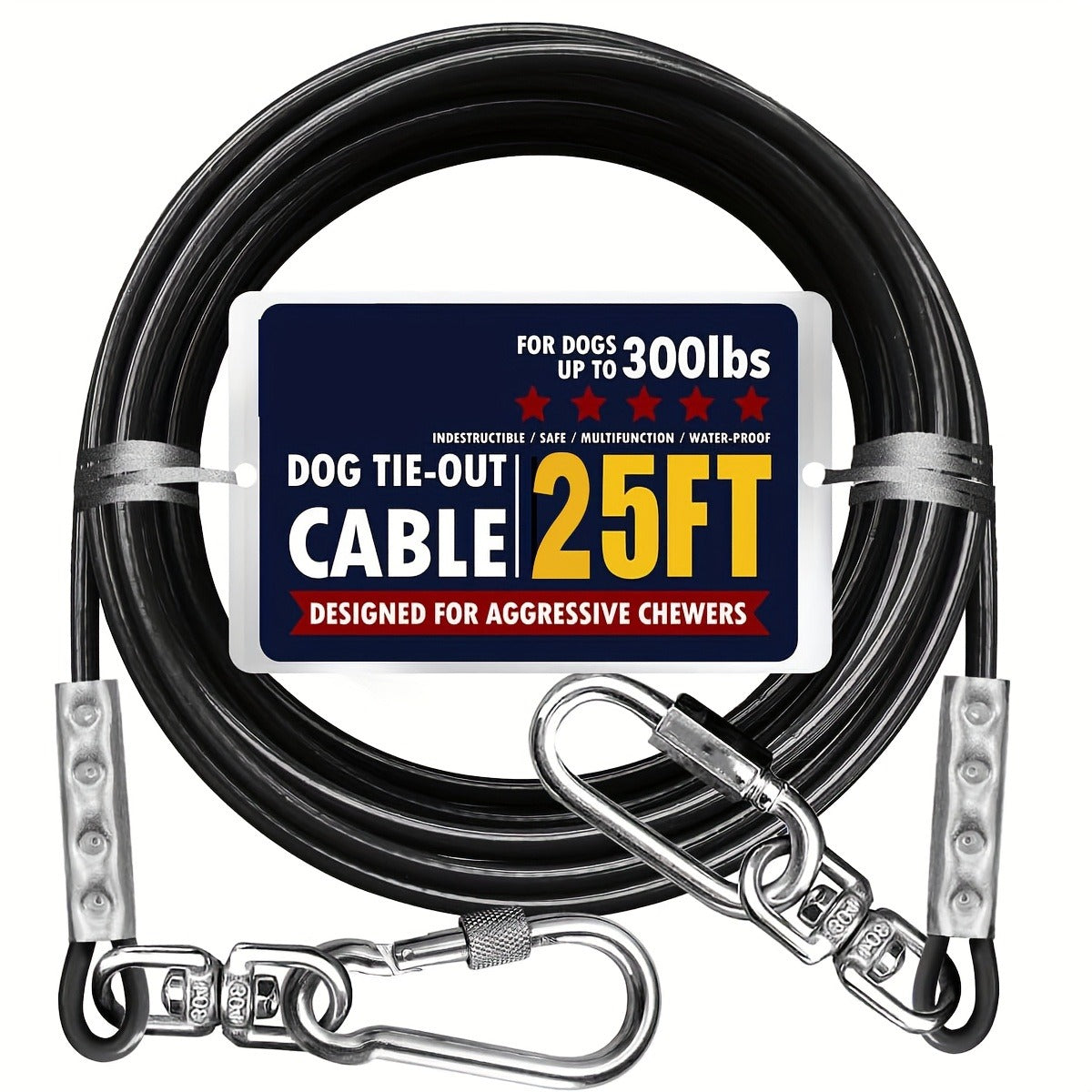 Dog Tie Out Cable for Yard Heavy Duty – Steel Wire Runner Leash with Swivel Hooks, Holds Up to 300 lbs, Anti-Tangle Dog Run Cable