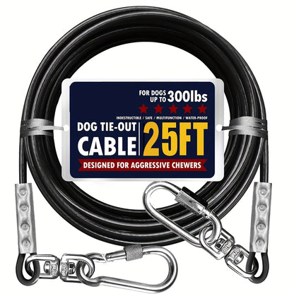 Dog Tie Out Cable for Yard Heavy Duty – Steel Wire Runner Leash with Swivel Hooks, Holds Up to 300 lbs, Anti-Tangle Dog Run Cable