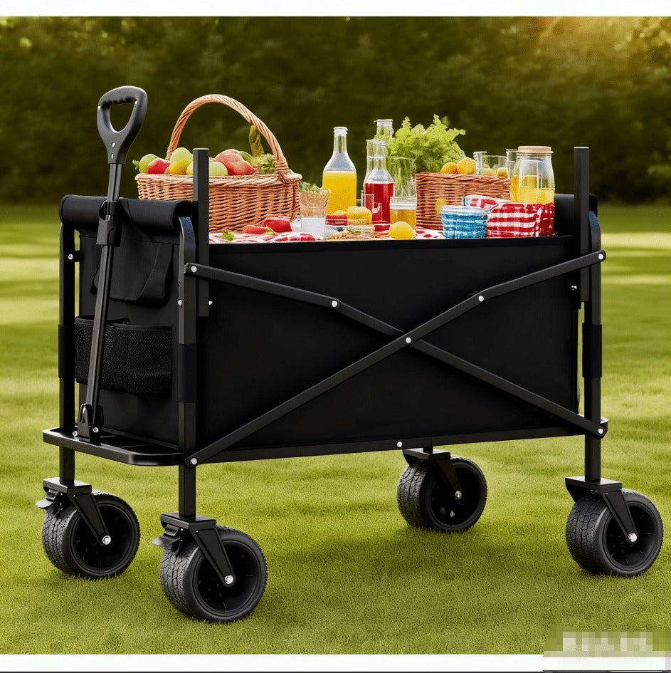 Foldable Utility Wagon Cart 550 lbs, Collapsible Outdoor Cart with Bench Seat & All-Terrain Wheels