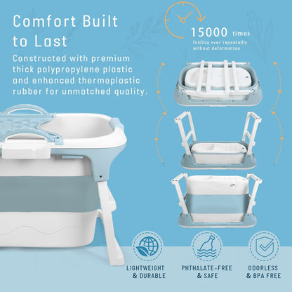 Portable Bathtub for Adults with Insulation Cover & Drainage Pipe, Foldable Hot Tub for Indoor Outdoor Sauna