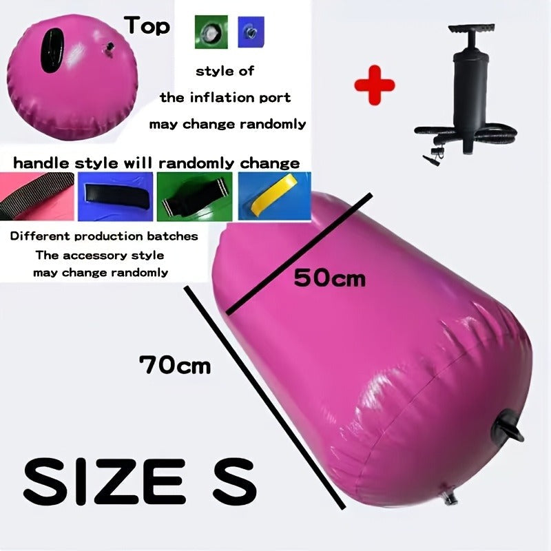 Inflatable Gymnastics Air Barrel Roll with Handle & Air Pump – Circular Air Cushion Tumbling Mat for Home Gym, Yoga