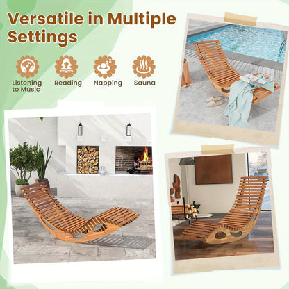 Acacia Wood Rocking Chaise Lounge Outdoor High Back Slatted Seat Stopper Patio Rocker for Deck Poolside Garden