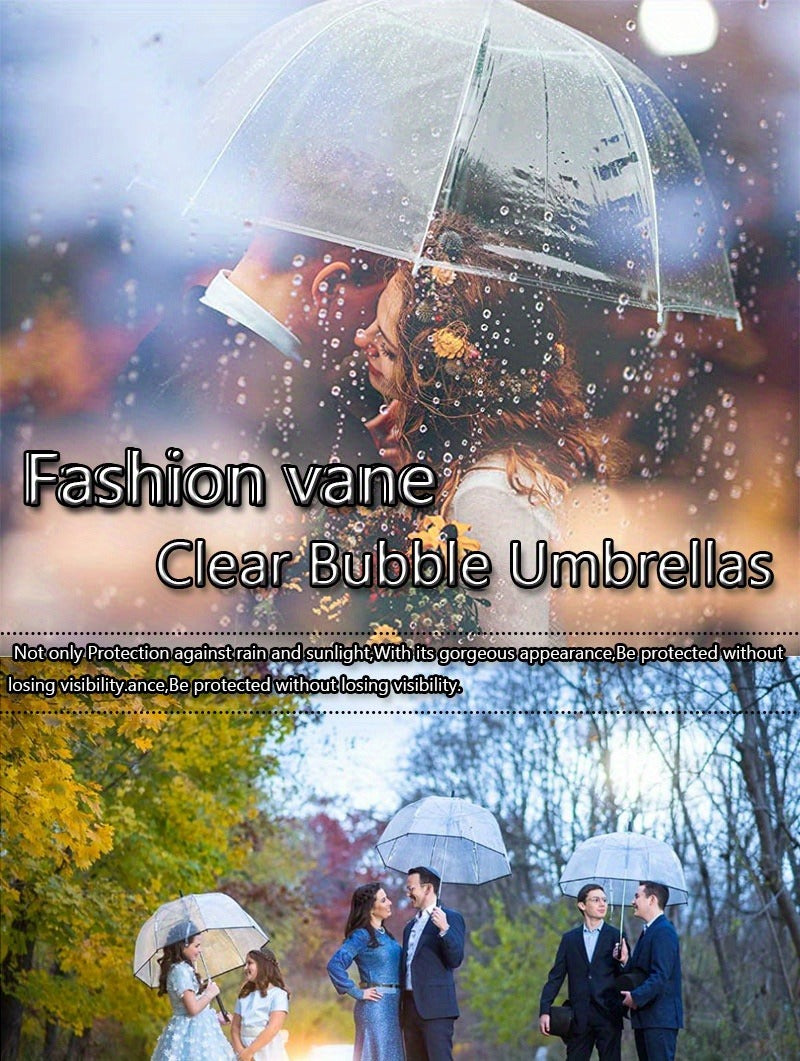 Clear Dome Bubble Umbrella 2 Pack Windproof Rainproof Auto Open 47 Inch Wide Canopy 8-Rib PVC Transparent Umbrella for Weddings Proms