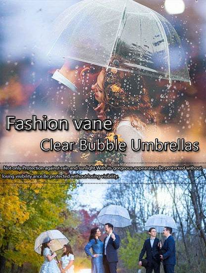 Clear Dome Bubble Umbrella 2 Pack Windproof Rainproof Auto Open 47 Inch Wide Canopy 8-Rib PVC Transparent Umbrella for Weddings Proms