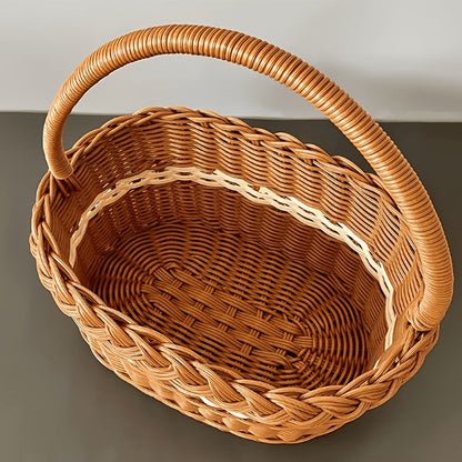 Wicker Easter Basket with Handle – Large Hand Woven Retro Basket with Ribbon for Easter Egg Hunt, Picnic, Outdoor Camping