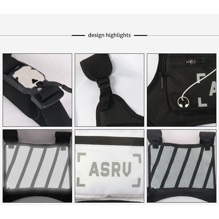 Contrast-Trim Running Vest Chest Pack with Adjustable Harness, Zipper Pockets and White or Black Choice