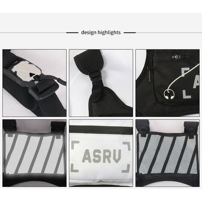 Contrast-Trim Running Vest Chest Pack with Adjustable Harness, Zipper Pockets and White or Black Choice