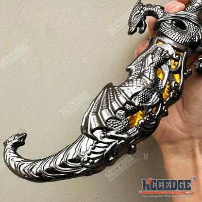 Medieval Fantasy Fixed Blade Knife with Scabbard – 9" Dragon Cosplay Collectible Dagger, 440 Stainless Steel