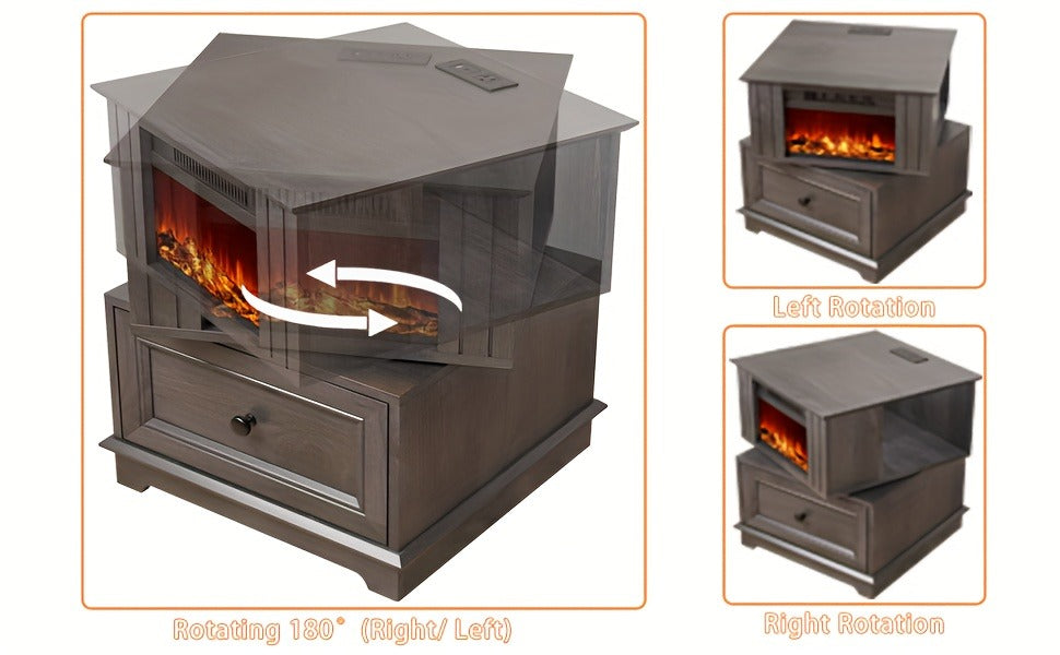 Electric Stove Heater End Table Rotatable Fireplace Side Table 1400W 4800 BTU Indoor Heater with Storage for Garden, Patio and Yard Use