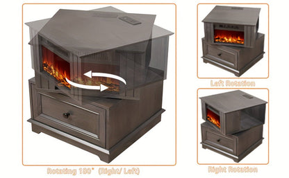 Electric Stove Heater End Table Rotatable Fireplace Side Table 1400W 4800 BTU Indoor Heater with Storage for Garden, Patio and Yard Use