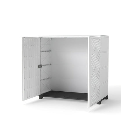 Outdoor Storage Cabinet with Doors & Metal Shelves, for Garden, Patio and Yard Use, with the Listed Configuration