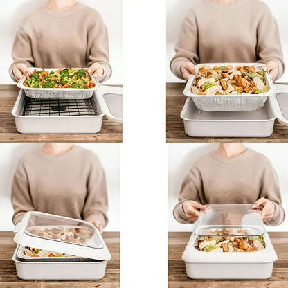 Foil Pan Carrier with Lid 2 in 1 Stackable Food Storage Set BPA Free Dishwasher Safe Portable Casserole Holder for Potluck BBQ Picnic