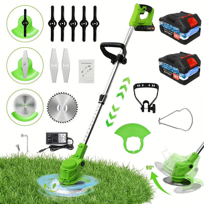 Weed Wacker Cordless 24V Brush Cutter, Electric String Trimmer with 2 Batteries & Charger, 3 Blade Types
