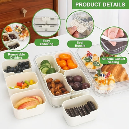 Storage Containers with Lids, Snack Tray Two-Pack with Four or Eight Removable Compartments and Snap Lids