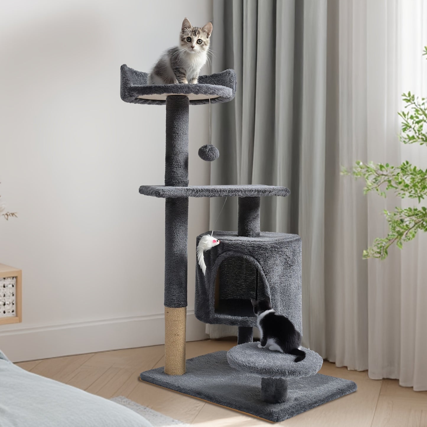Cat Tree for Large Cats, Tower Multi-Level with Cat Bed, Condo & Sisal Scratching Post – 3 or 4 Tier Indoor Cat Tree for Large Cats