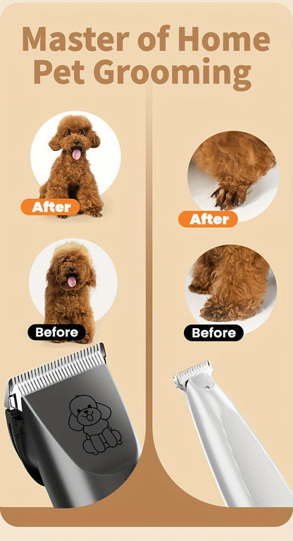 Pet Grooming Kit with Quiet Rechargeable Clippers – Cordless Electric Shaver & Complete Tool Set for Dogs and Cats