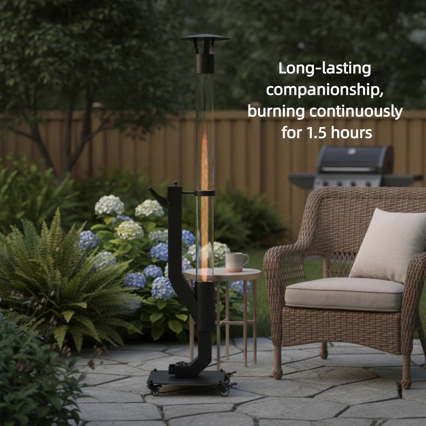 Wood Pellet Patio Heater Portable Gravity Feed Rocket Stove with Glass Tube Flame, Smokeless Non-Electric Outdoor Fire Pit for Backyard