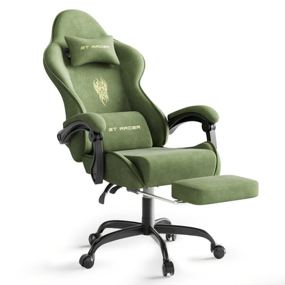 Gaming Chair Ergonomic Esports Chair – Skin-Friendly PU Leather, Thickened Board, Linkage Armrest, Adjustable Footrest & Headrest