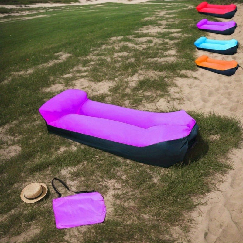 Two-Tone Inflatable Air Lounger with Storage Bag in Red, Blue or Purple with Black Base Options