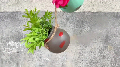 Hanging Planters Set of 4 Bohemian Geometric Porcelain Pots with Hemp Rope