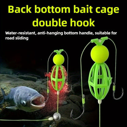 Fishing Hook Cage Set 3pcs Anti-Snag Double Hook Rig with Non-Twist Explosive & Flip Hooks – Carbon Steel Green Lure Fishing Bottom Hanging