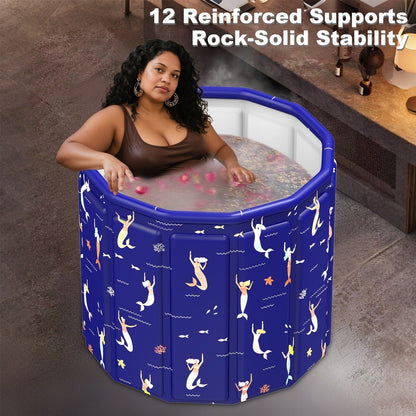 Foldable Bathtub 130 Gallon XL Deep Soak Tub for Adults, Ice Bath & Hot Spa, Indoor Outdoor, One-Piece Fold-Flat Design 31.5"x31.5"x26"