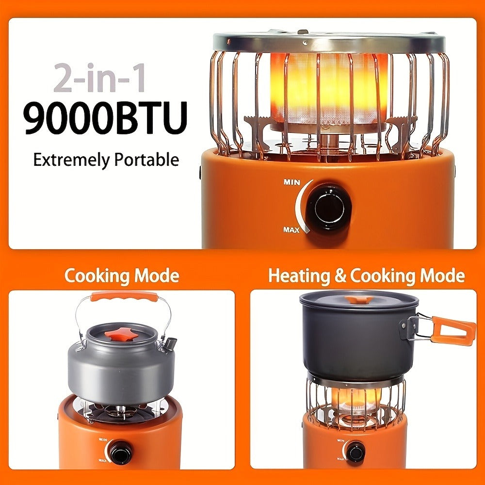 Two-in-One Outdoor Propane Radiant Heater and Cooking Stove with Hose, Converter and 7-Inch Orange Body
