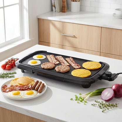 Electric Griddle Non-Stick Teppanyaki Grill Pan, Frying & Grilling All-in-One for Eggs, Steaks, Bacon