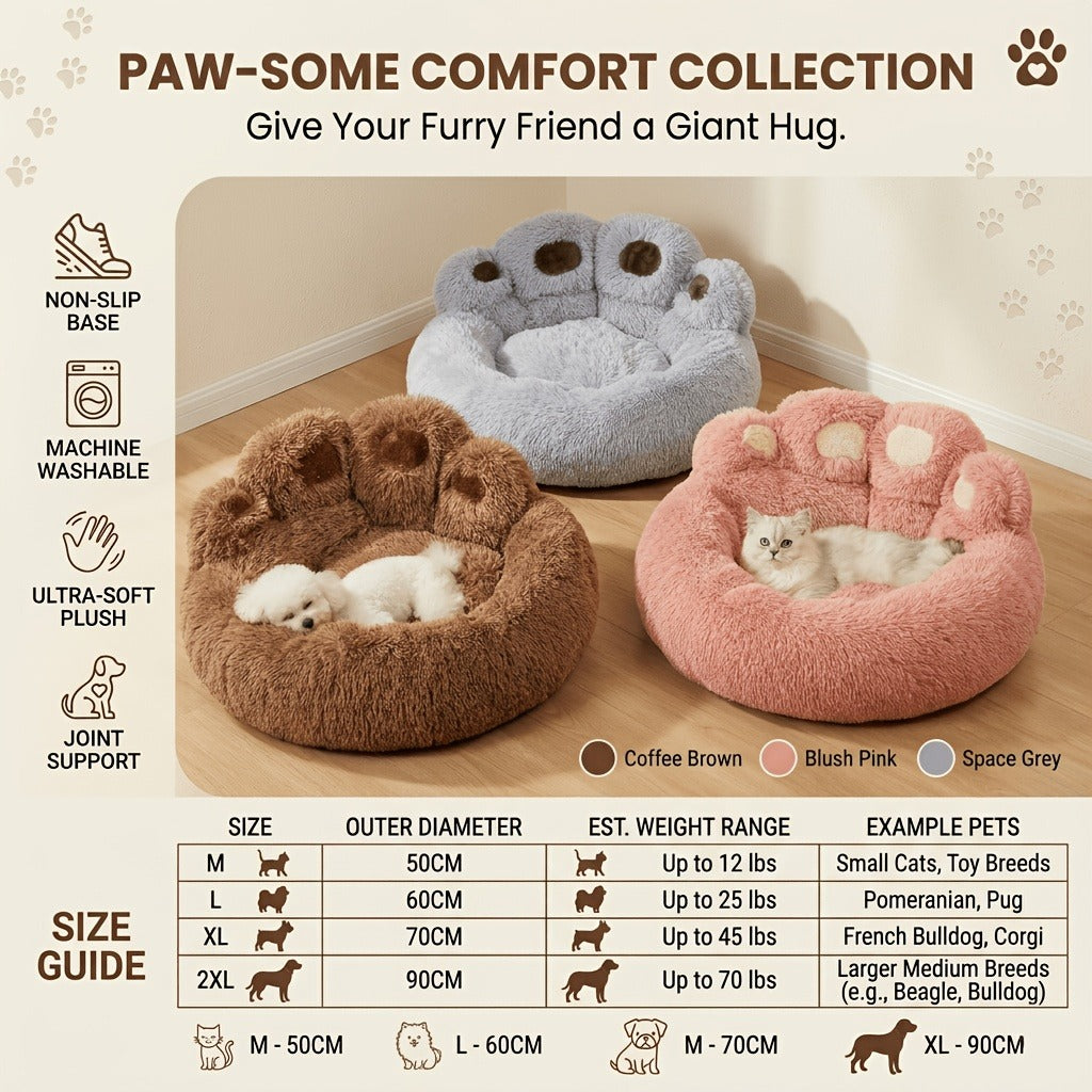 Dog Bed & Cat Bed Plush Bear Paw Print – Soft Warm Pet Bed for Small Medium Large Dogs, Thickened Long Plush, No Assembly