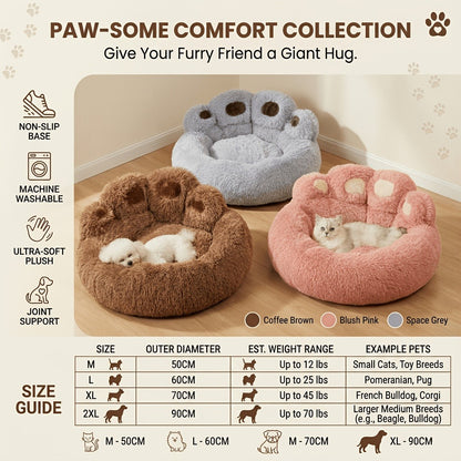 Dog Bed & Cat Bed Plush Bear Paw Print – Soft Warm Pet Bed for Small Medium Large Dogs, Thickened Long Plush, No Assembly