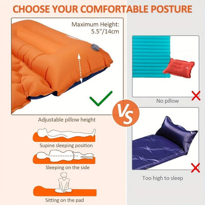Camping Sleeping Pad Inflatable & Self-Inflating – Ultralight TPU Nylon Mat with Built-In Pump, Single & Double Size for Backpacking