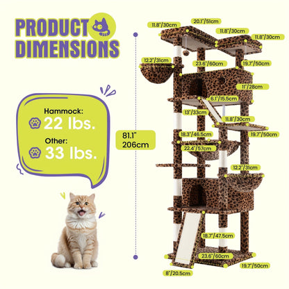 Multi-Level Cat Tree in 36-, 65-, 68- or 81-Inch Heights with Perches, Condo, Hammock and 30 Color, Pattern or Layout Options