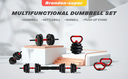 Free Weight Set 4-in-1 Adjustable Dumbbells 20–90LBS – Converts to Kettlebell, Barbell & Push-Up Stand, Double Nuts Non-Slip Bar for Home