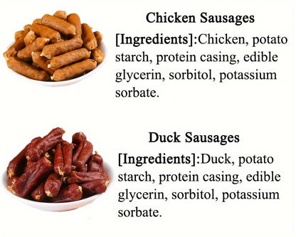 Soft Chew Dog Sausage Treats – Chicken & Duck Flavor, High Protein Fresh Meat Training Treats for Small, Medium & Large Dogs