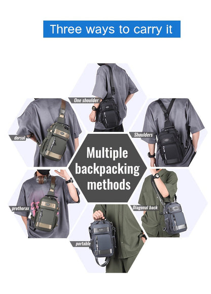 Multi-Pocket Crossbody Chest Pack with Adjustable Sling Strap, Zipper Compartments and Black or Grey Finish