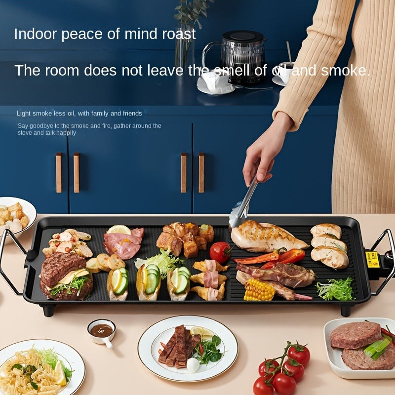 Electric Griddle 1500W Non-Stick Oblong Baking Pan 5-Speed Temperature Control Smokeless Indoor Grill for Eggs Vegetables BBQ Black