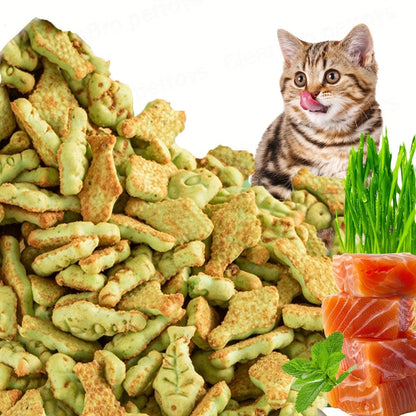 150 g Catnip and Cat-Grass Cookie Treats with Shaped Pieces and Pictured Ingredient Panel Pictured