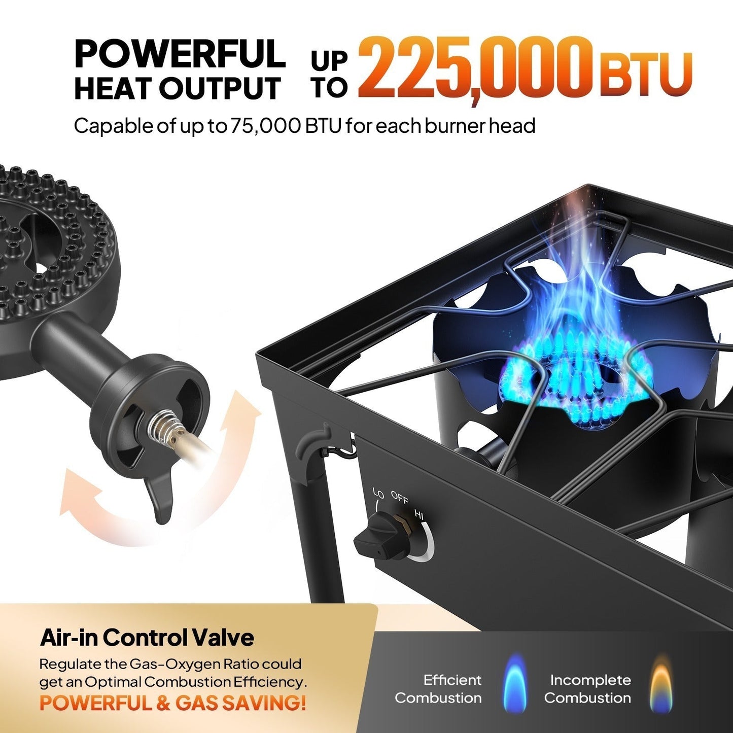Outdoor Propane Burner Stove Cast Iron High Pressure Gas Cooker with Detachable Stand Legs