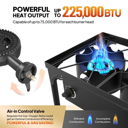 Outdoor Propane Burner Stove Cast Iron High Pressure Gas Cooker with Detachable Stand Legs