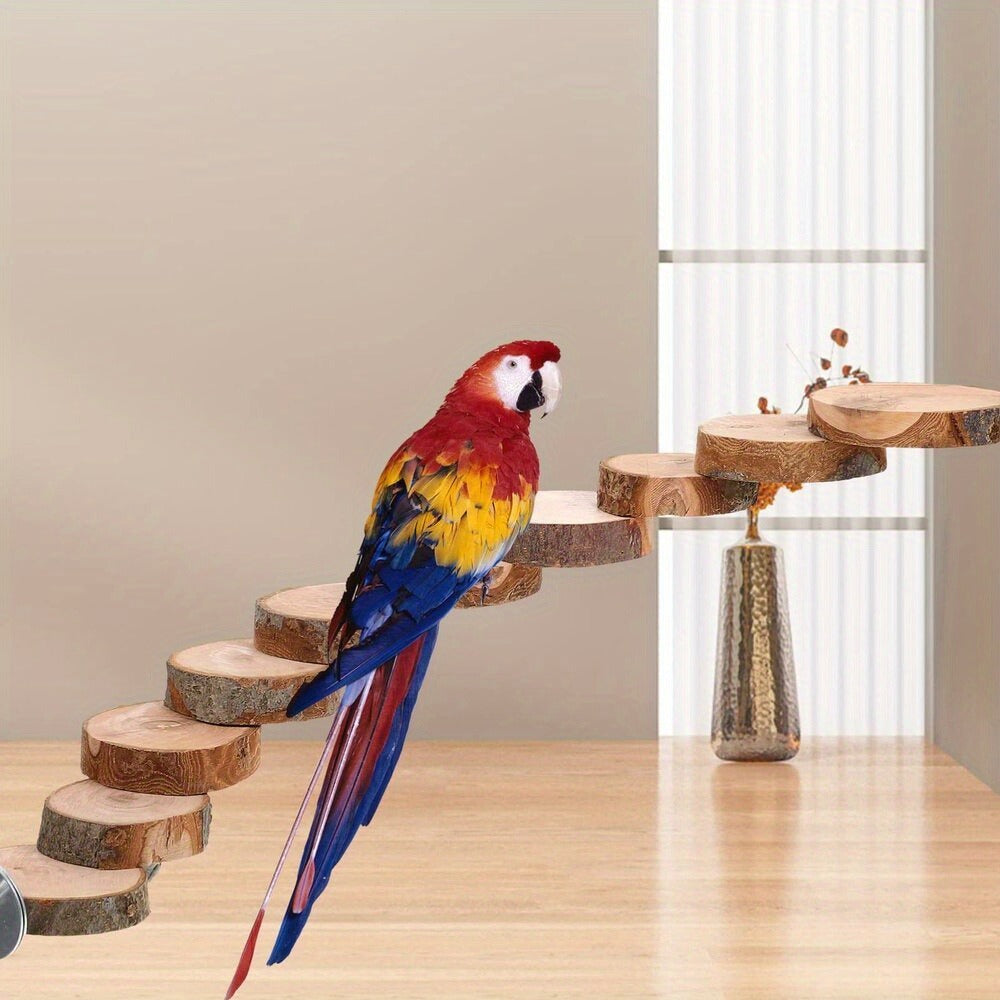 Parrot Ladder Toy Natural Wood Multi-Level Climbing Stand with Solid Wood Platform – Bird Exercise Perch for Parakeets