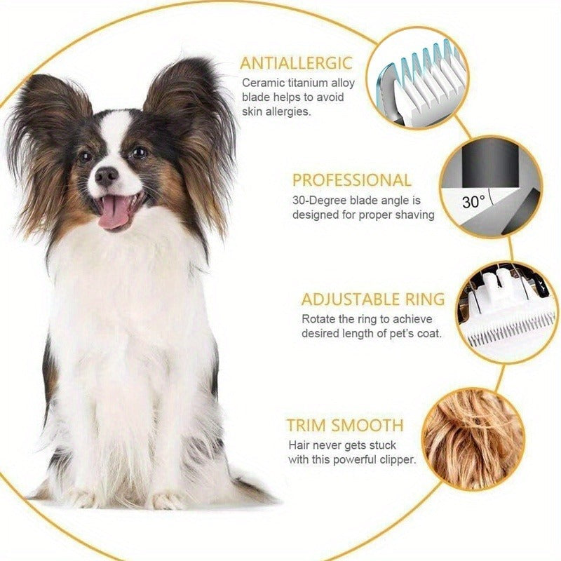 Pet Hair Clipper Cordless Adjustable Comb – Silent Low Noise Rechargeable Electric Dog Cat Grooming Scissors Set, Multiple Style Options
