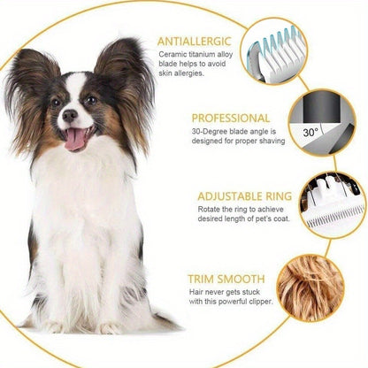 Pet Hair Clipper Cordless Adjustable Comb – Silent Low Noise Rechargeable Electric Dog Cat Grooming Scissors Set, Multiple Style Options
