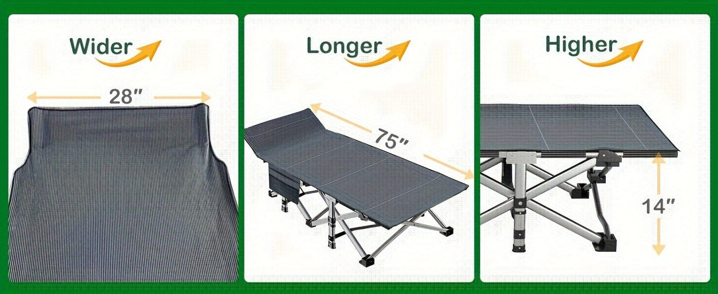 Heavy Duty Folding Camping Cot 75 Inch Portable Sleeping Bed with Carry Bag Guest Bed for Adults Outdoor Camping Hiking Home Use Gray Wine