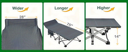 Heavy Duty Folding Camping Cot 75 Inch Portable Sleeping Bed with Carry Bag Guest Bed for Adults Outdoor Camping Hiking Home Use Gray Wine
