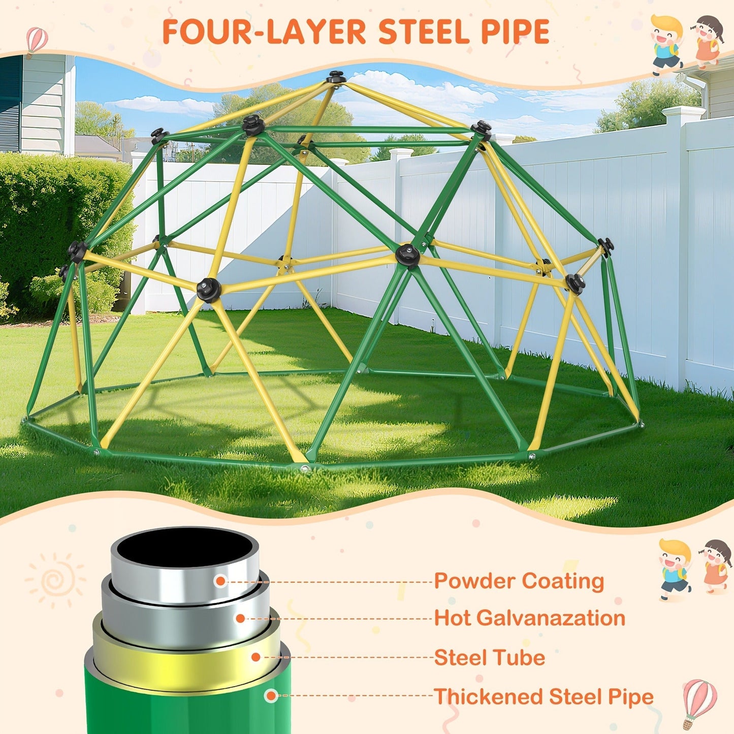 10FT Kids Climbing Dome with Hammock Swing Disc Swing Backyard Jungle Gym Steel Frame Outdoor Play Equipment 1000 LBS Capacity Gift for Boys