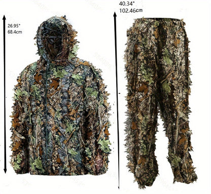 Ghillie Suit 3D Camo Hunting Set – Lightweight Breathable Hooded Camouflage Jacket & Pants for Deer Hunting Sniper Airsoft & Wildlife
