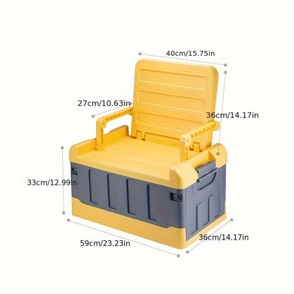 Folding Storage Box & Fishing Stool 2-in-1, Large Portable Organizer with Backrest for Car Trunk